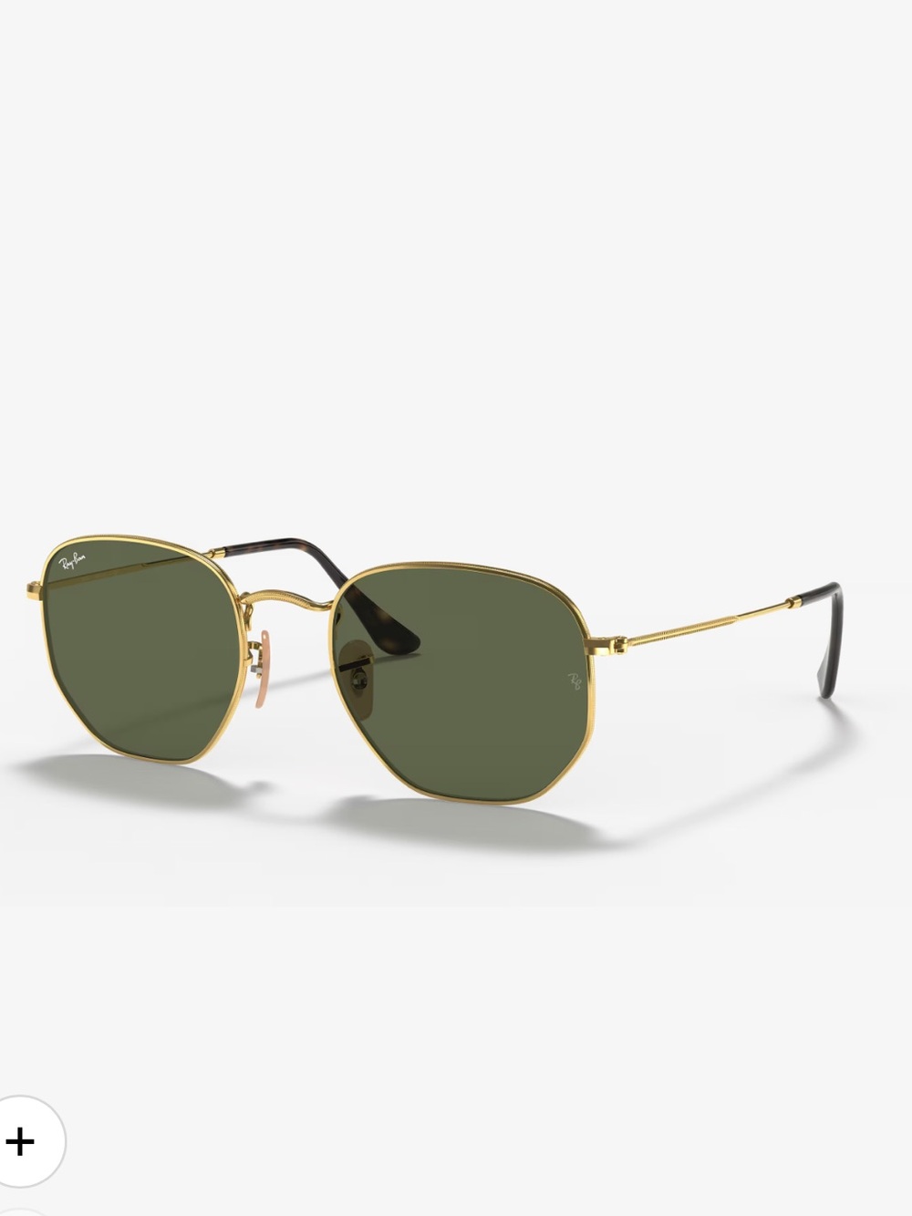 Ray-Ban Gold Frame Sunglasses with Green Lenses and Black Temple Tips